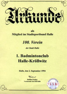 Urkunde zur Gründung des 100. Vereins in Halle